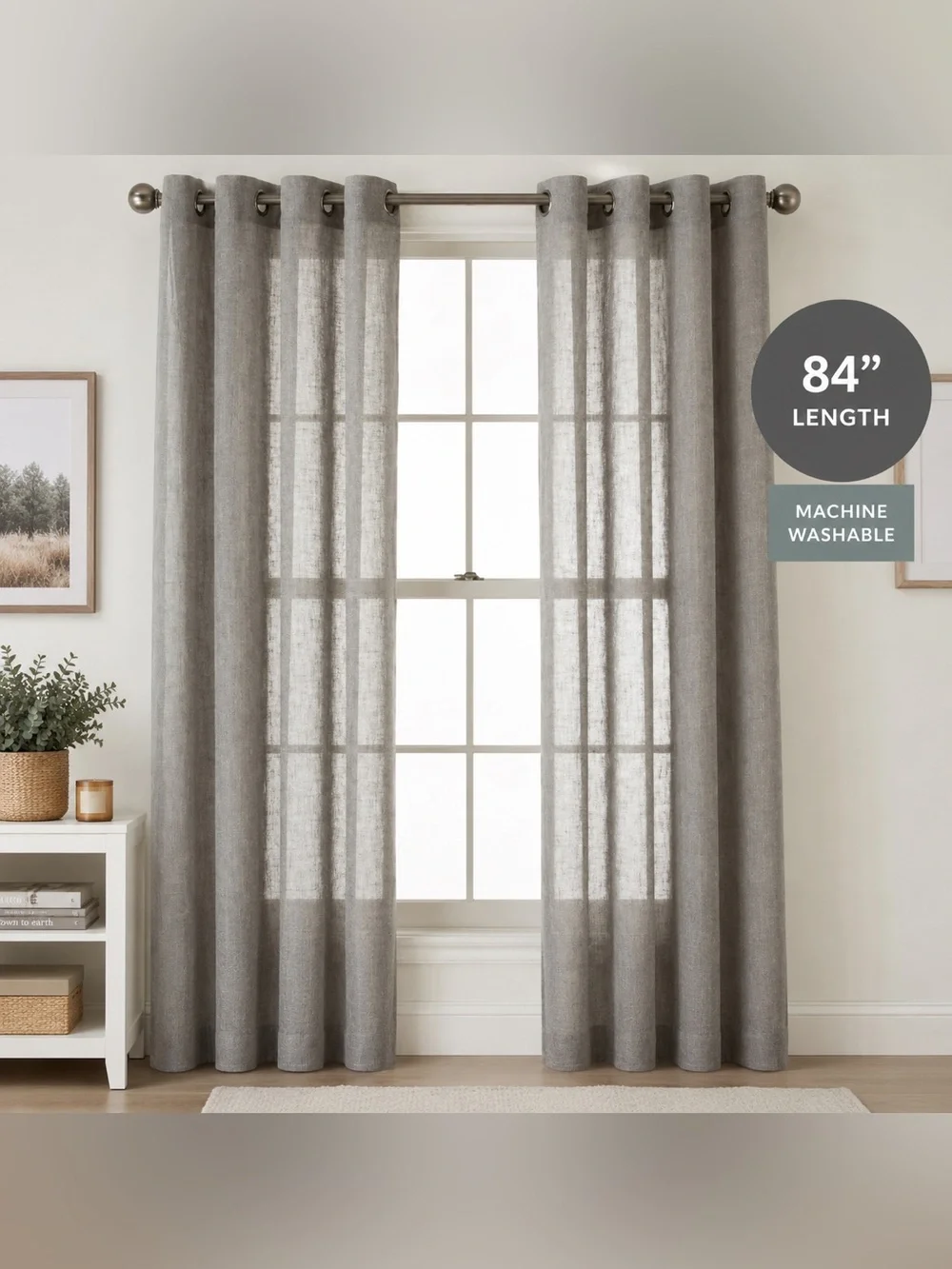 JCPenney Home Bayview Gray Sheer Grommet Curtain Panel 84” set of TWO